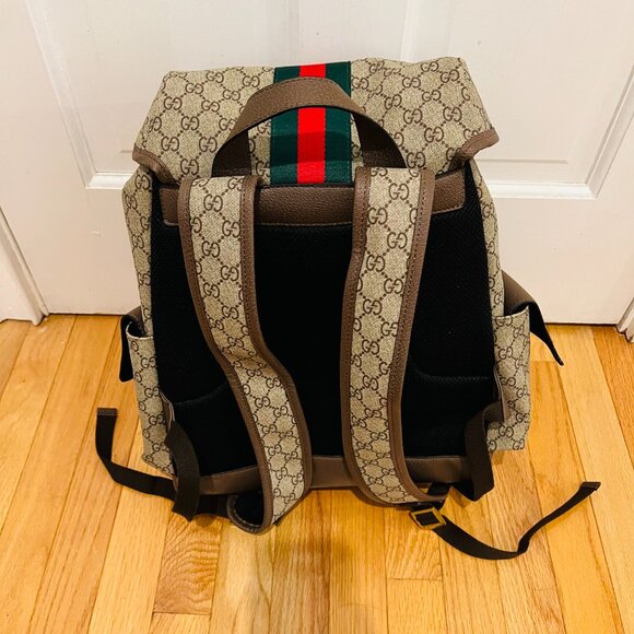 Gucci GG Supreme Monogram Medium Ophidia Double Buckle Backpack Brown - Picture 15 of 16